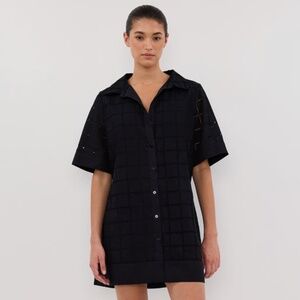 DISSH Owen Black Short Sleeved Broderie Mini Dress Size 2